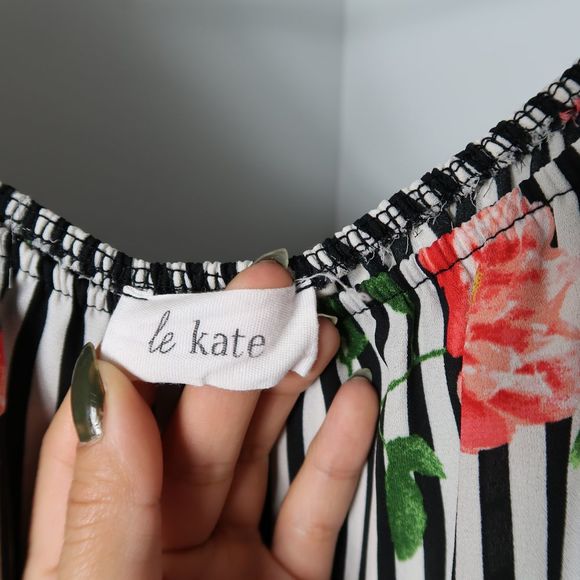 Off the Shoulder Floral Striped Wide Leg Jumpsuit - Picture 4 of 8